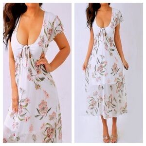 Floral Midi Dress with Tie Front